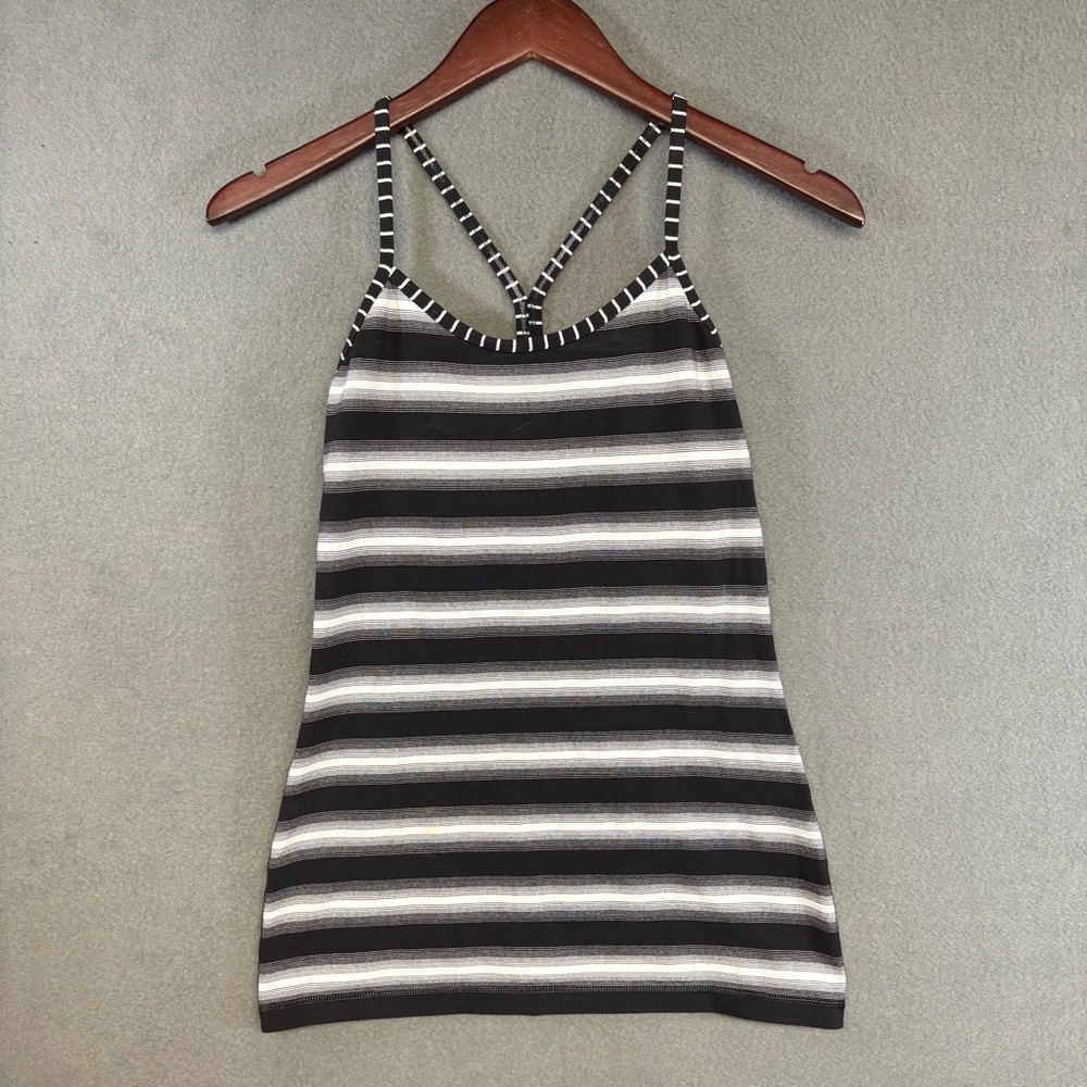 Lululemon Womens Activewear Tank Top Black White Stripe Halter Racerback Sz. S
